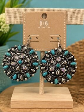 ICON Silver and Turquoise Floral Earrings